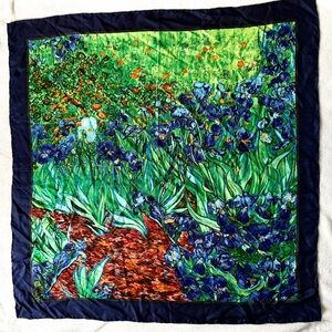 Claude Monet Irises Museum Silk Square Scarf Wrap Accessory Colorful EUC